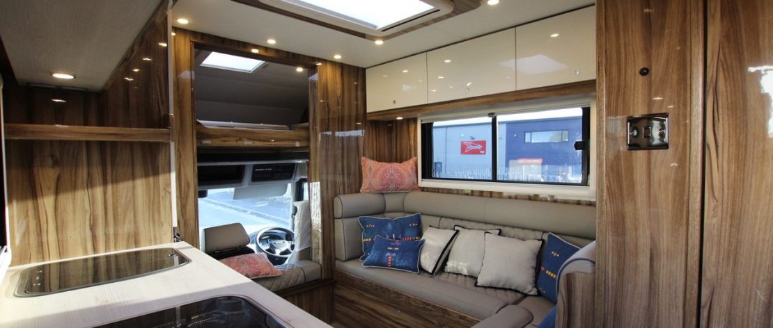 Image of the seating area without the tables in the 7.5 tonne short wheel base horsebox