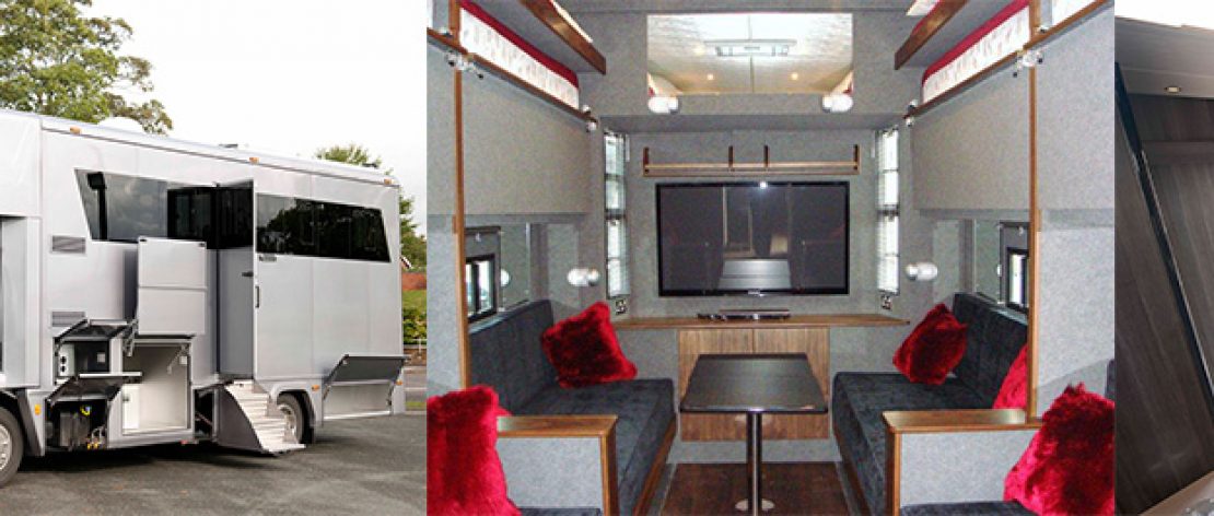 collage of horsebox interiors and exteriors